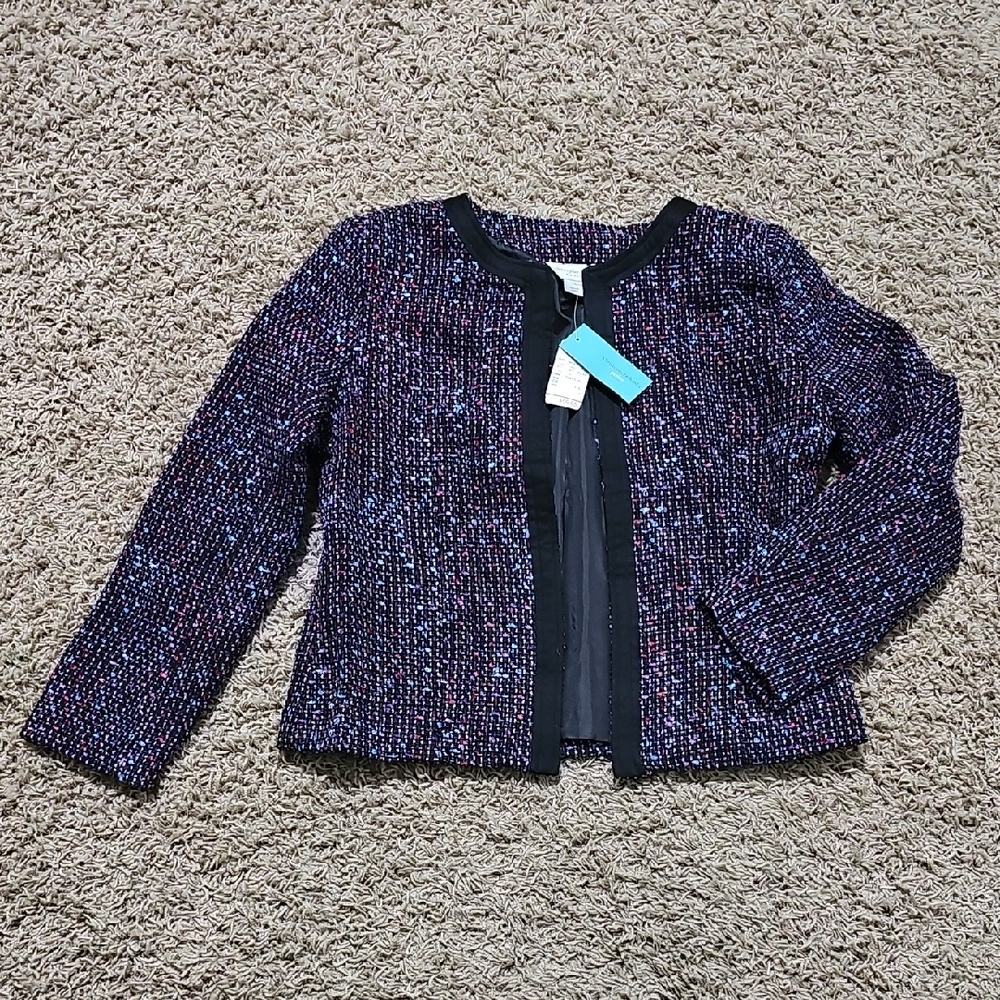 NWT Christopher & Banks Tweed Blazer Black Multi-color Petite Large Jacket